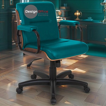 Cadeira Original Eames Diretor com Rodinhas Black e Anti Risco Linha Capa em Madeira Escura - Verde