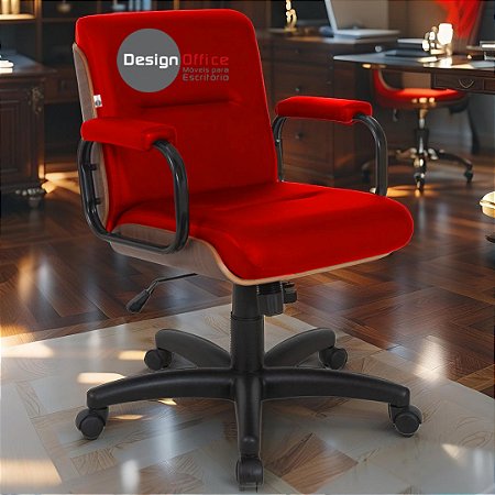 Cadeira Original Eames Diretor com Rodinhas Black e Anti Risco Linha Capa em Madeira Escura - Vermelho