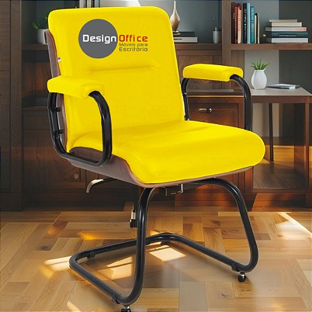 Cadeira Original Eames Interlocutor Black Linha Capa em Madeira Escura - Amarelo