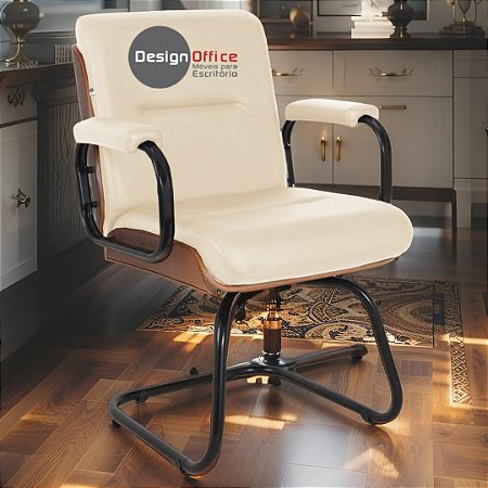 Cadeira Original Eames Interlocutor Black Linha Capa em Madeira Escura - Bege