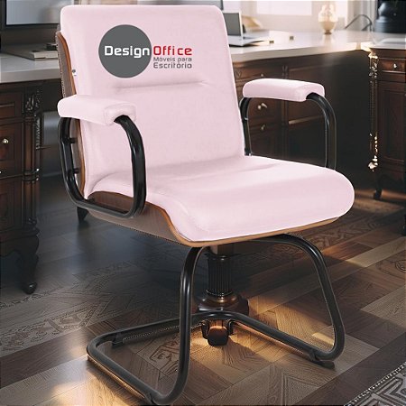 Cadeira Original Eames Interlocutor Black Linha Capa em Madeira Escura - Rosa Claro