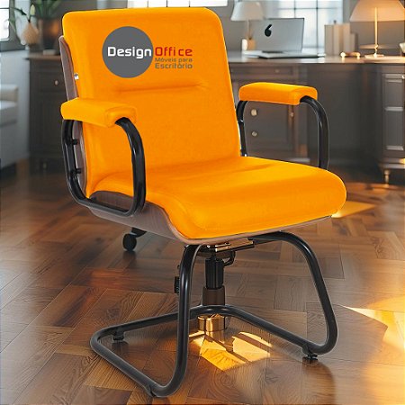 Cadeira Original Eames Interlocutor Black Linha Capa em Madeira Escura - Laranja