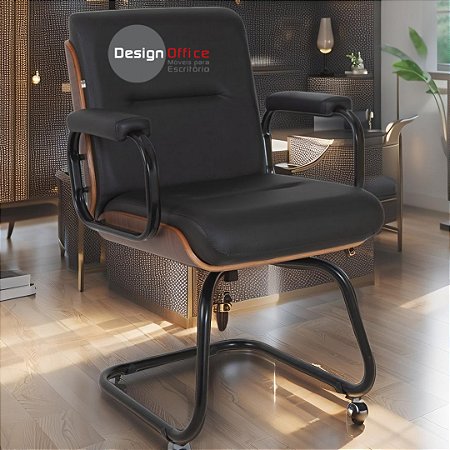 Cadeira Original Eames Interlocutor Black Linha Capa em Madeira Escura - Preto