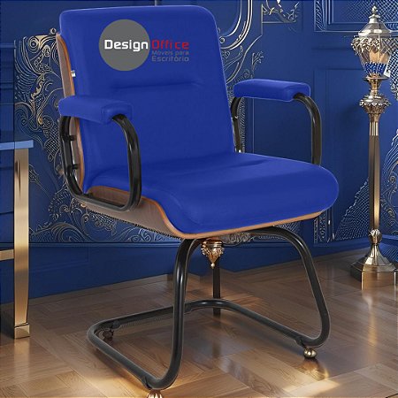 Cadeira Original Eames Interlocutor Black Linha Capa em Madeira Escura - Azul