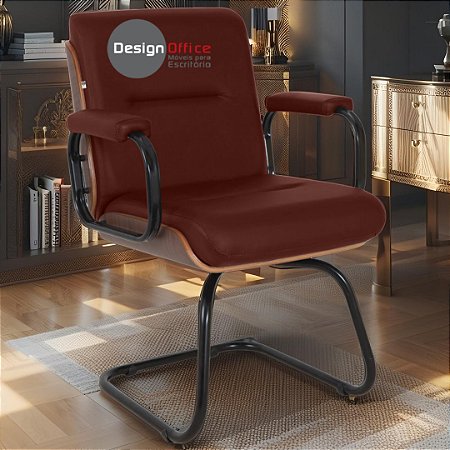 Cadeira Original Eames Interlocutor Black Linha Capa em Madeira Escura - Vermelho Vinho