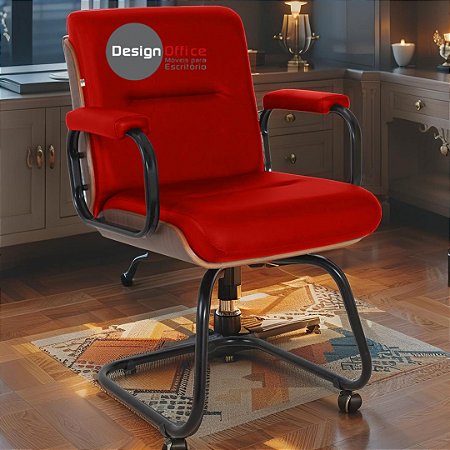 Cadeira Original Eames Interlocutor Black Linha Capa em Madeira Escura - Vermelho