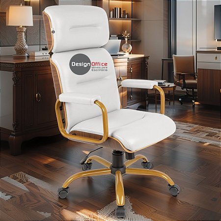 Cadeira Original Eames Presidente Dourada Anti Risco Linha Capa em Madeira Escura - Branco