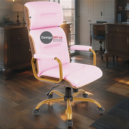 Cadeira Original Eames Presidente Dourada Anti Risco Linha Capa em Madeira Escura - Rosa Claro