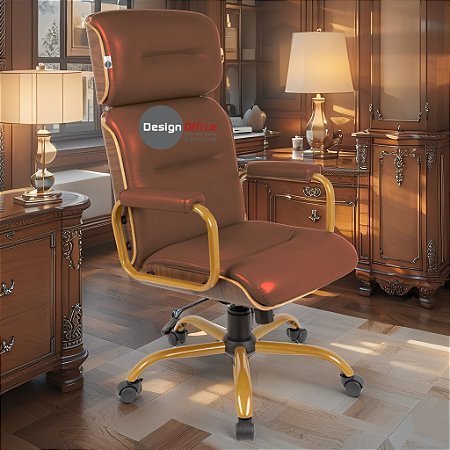 Cadeira Original Eames Presidente Dourada Anti Risco Linha Capa em Madeira Escura - Caramelo