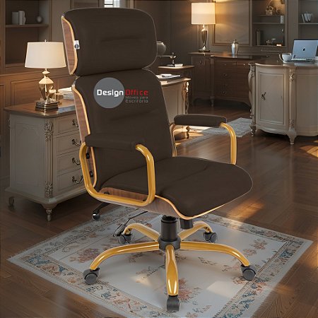 Cadeira Original Eames Presidente Dourada Anti Risco Linha Capa em Madeira Escura - Marrom