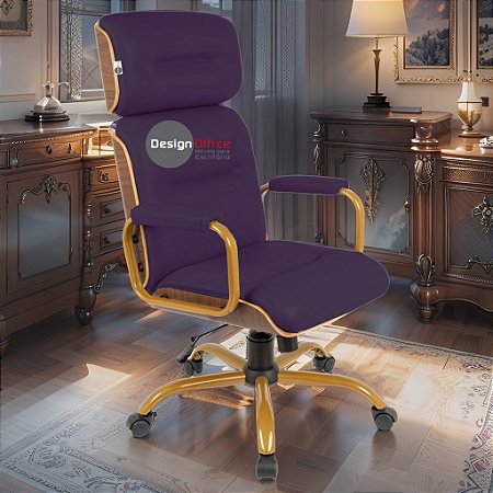 Cadeira Original Eames Presidente Dourada Anti Risco Linha Capa em Madeira Escura - Roxo