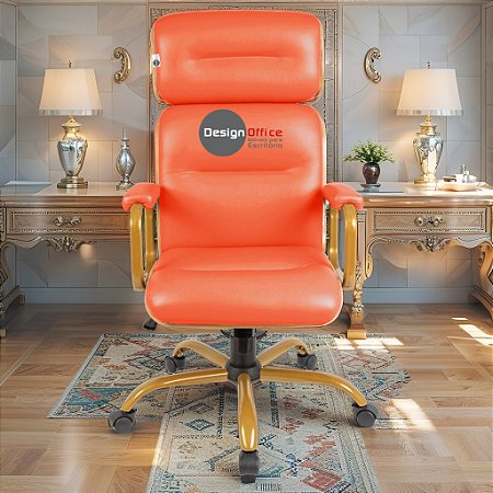 Cadeira Original Eames Presidente Dourada Anti Risco Linha Capa em Madeira Escura - Vermelho Telha