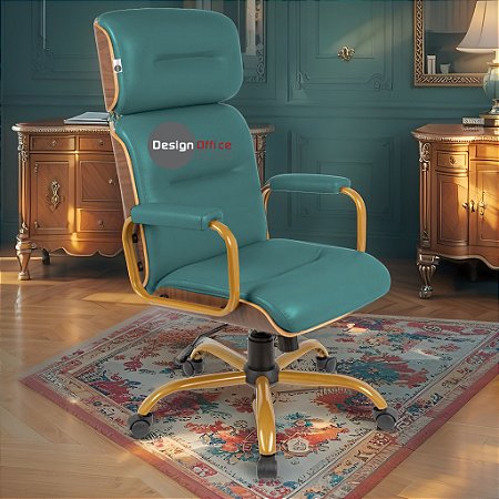 Cadeira Original Eames Presidente Dourada Anti Risco Linha Capa em Madeira Escura - Verde