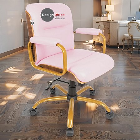 Cadeira Original Eames Diretor Dourada Anti Risco Linha Capa em Madeira Escura - Rosa Claro