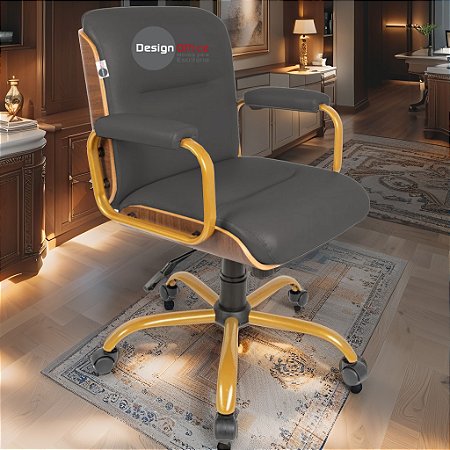 Cadeira Original Eames Diretor Dourada Anti Risco Linha Capa em Madeira Escura - Marrom Café