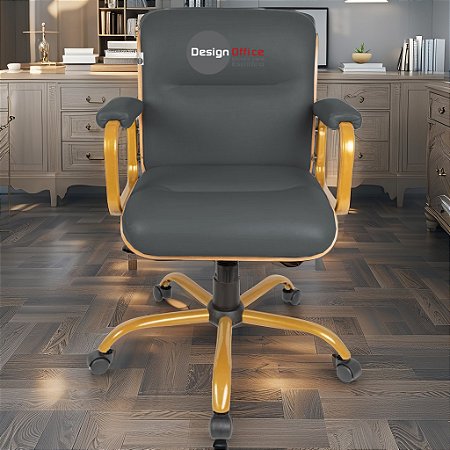 Cadeira Original Eames Diretor Dourada Anti Risco Linha Capa em Madeira Escura - Cinza Escuro