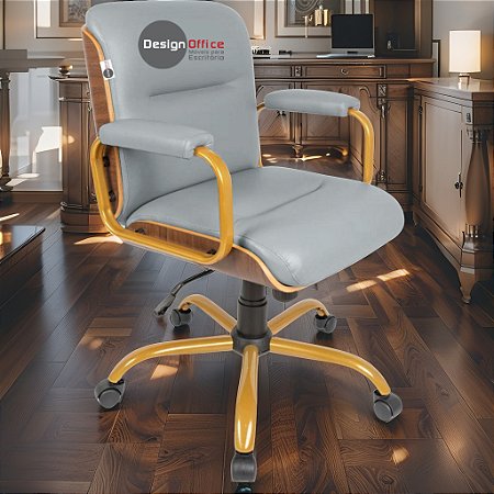 Cadeira Original Eames Diretor Dourada Anti Risco Linha Capa em Madeira Escura - Cinza Claro