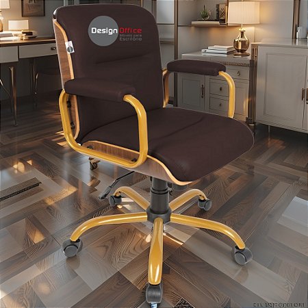 Cadeira Original Eames Diretor Dourada Anti Risco Linha Capa em Madeira Escura - Marrom