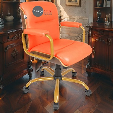 Cadeira Original Eames Diretor Dourada Anti Risco Linha Capa em Madeira Escura - Vermelho Telha