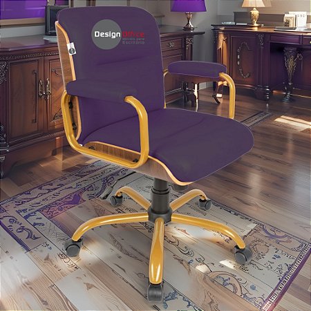 Cadeira Original Eames Diretor Dourada Anti Risco Linha Capa em Madeira Escura - Roxo