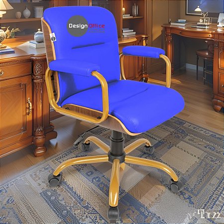 Cadeira Original Eames Diretor Dourada Anti Risco Linha Capa em Madeira Escura - Azul Royal
