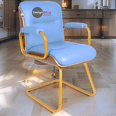 Cadeira Original Eames Interlocutor Dourada Anti Risco Linha Capa em Madeira Escura - Azul Bebê