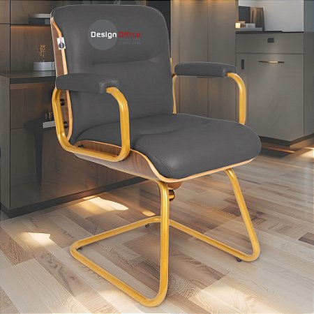 Cadeira Original Eames Interlocutor Dourada Anti Risco Linha Capa em Madeira Escura - Marrom Café