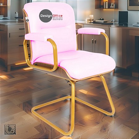 Cadeira Original Eames Interlocutor Dourada Anti Risco Linha Capa em Madeira Escura - Rosa Claro
