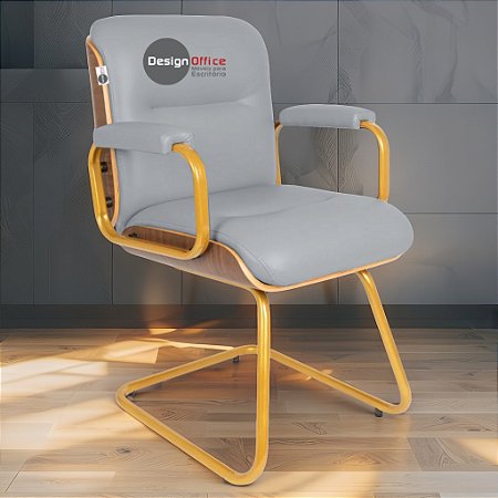 Cadeira Original Eames Interlocutor Dourada Anti Risco Linha Capa em Madeira Escura - Cinza Claro