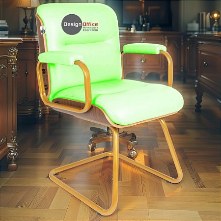Cadeira Original Eames Interlocutor Dourada Anti Risco Linha Capa em Madeira Escura - Verde Limão
