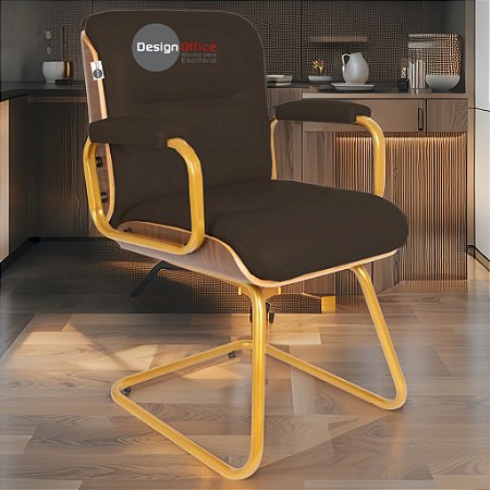 Cadeira Original Eames Interlocutor Dourada Anti Risco Linha Capa em Madeira Escura - Marrom