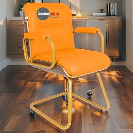 Cadeira Original Eames Interlocutor Dourada Anti Risco Linha Capa em Madeira Escura - Amarelo Mostarda