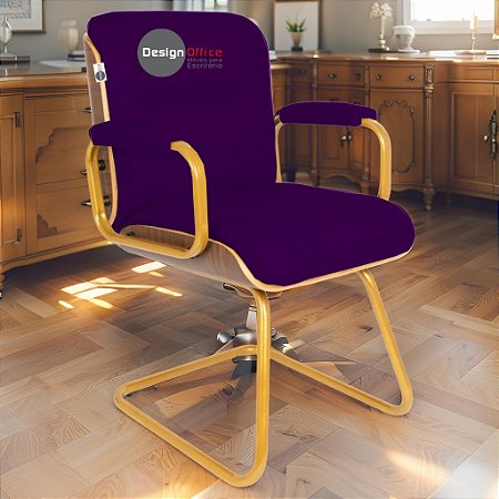 Cadeira Original Eames Interlocutor Dourada Anti Risco Linha Capa em Madeira Escura - Roxo