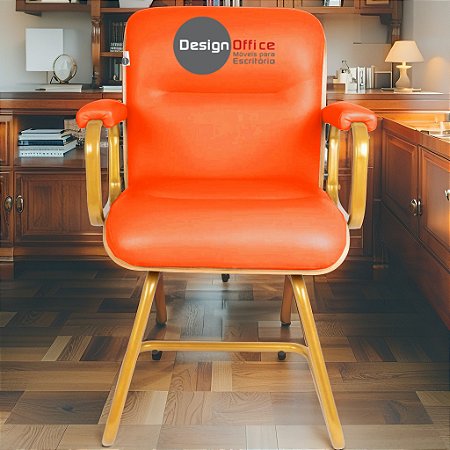 Cadeira Original Eames Interlocutor Dourada Anti Risco Linha Capa em Madeira Escura - Vermelho Telha