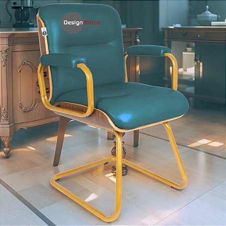 Cadeira Original Eames Interlocutor Dourada Anti Risco Linha Capa em Madeira Escura - Verde