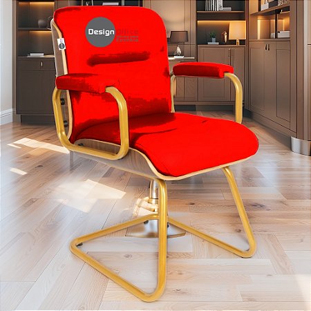 Cadeira Original Eames Interlocutor Dourada Anti Risco Linha Capa em Madeira Escura - Vermelho