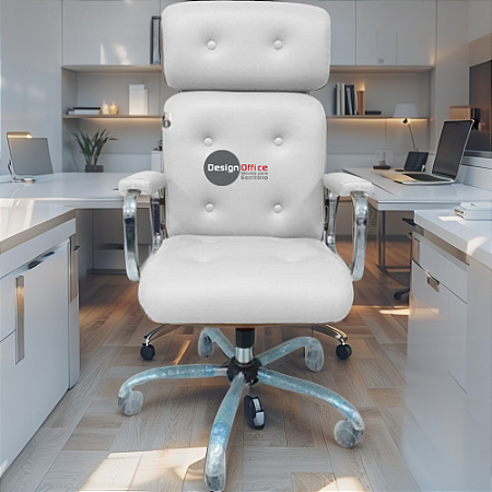 Cadeira Original Eames Presidente com Rodinhas Cromadas e Anti Risco Linha Capa em Madeira Escura ou Clara - Branco