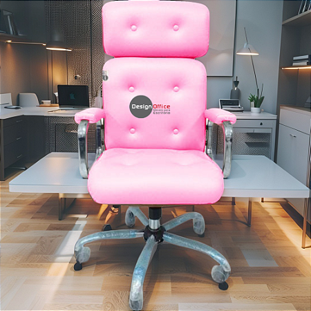 Cadeira Original Eames Presidente com Rodinhas Cromadas e Anti Risco Linha Capa em Madeira Escura ou Clara - Rosa Claro