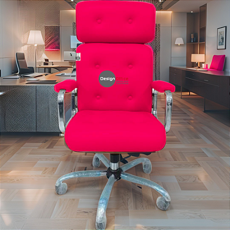 Cadeira Original Eames Presidente com Rodinhas Cromadas e Anti Risco Linha Capa em Madeira Escura ou Clara - Rosa Pink