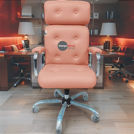 Cadeira Original Eames Presidente com Rodinhas Cromadas e Anti Risco Linha Capa em Madeira Escura ou Clara - Vermelho Telha