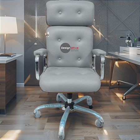 Cadeira Original Eames Presidente com Rodinhas Cromadas e Anti Risco Linha Capa em Madeira Escura ou Clara - Cinza Claro