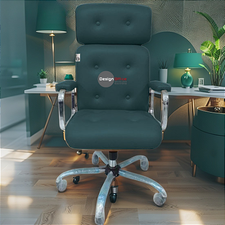 Cadeira Original Eames Presidente com Rodinhas Cromadas e Anti Risco Linha Capa em Madeira Escura ou Clara - Verde