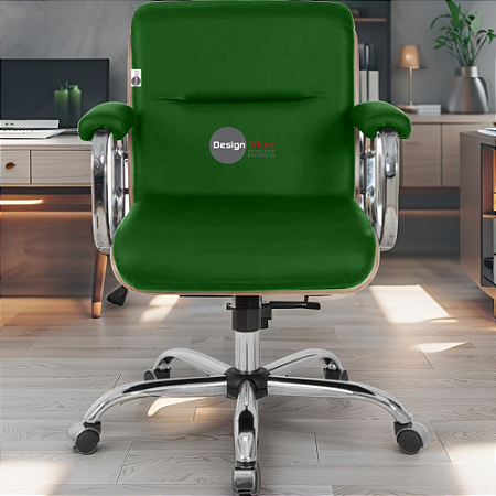 Cadeira Original Eames Diretor com Rodinhas Cromadas e Anti Risco Linha Capa em Madeira Escura Verde Escuro