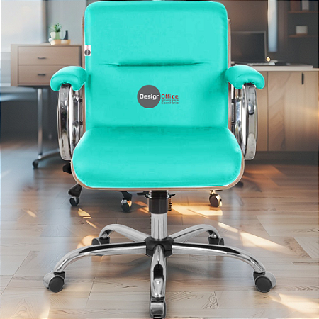 Cadeira Original Eames Diretor com Rodinhas Cromadas e Anti Risco Linha Capa em Madeira Verde Água