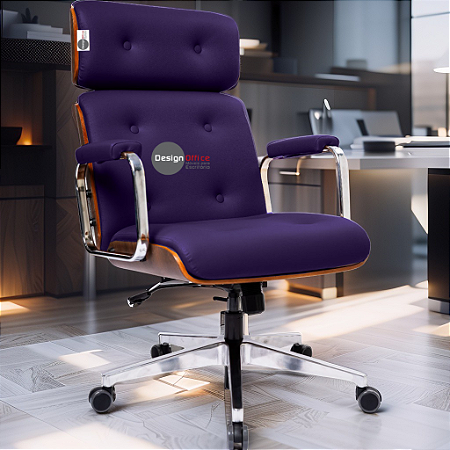 Cadeira Design Office Eames Signature Presidente Cromada com Rodinhas - Anti Risco - Capa em Madeira - Roxo