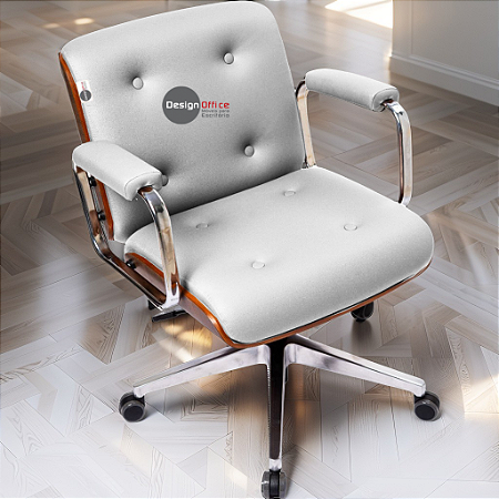Cadeira Design Office Eames Signature Diretor Cromada com Rodinhas Anti Risco - Capa em Madeira - Branco
