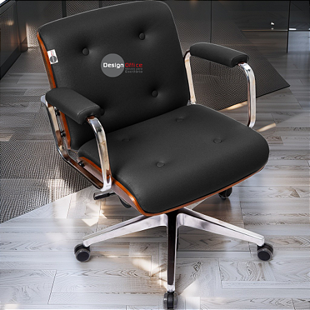 Cadeira Design Office Eames Signature Diretor Cromada com Rodinhas Anti Risco - Capa em Madeira - Cinza Escuro