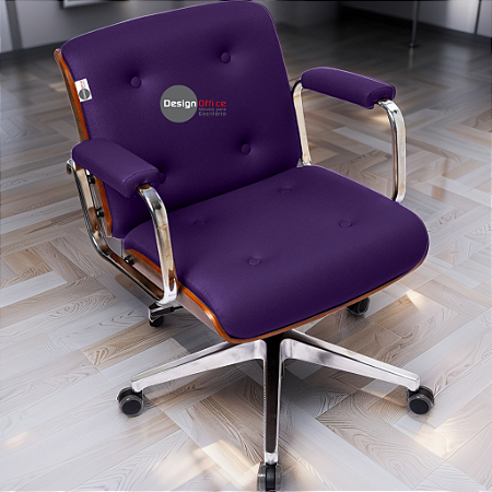 Cadeira Design Office Eames Signature Diretor Cromada com Rodinhas Anti Risco - Capa em Madeira - Roxo