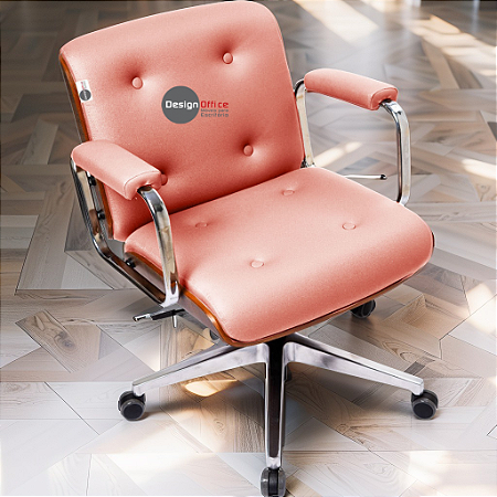 Cadeira Design Office Eames Signature Diretor Cromada com Rodinhas Anti Risco - Capa em Madeira - Vermelho Telha