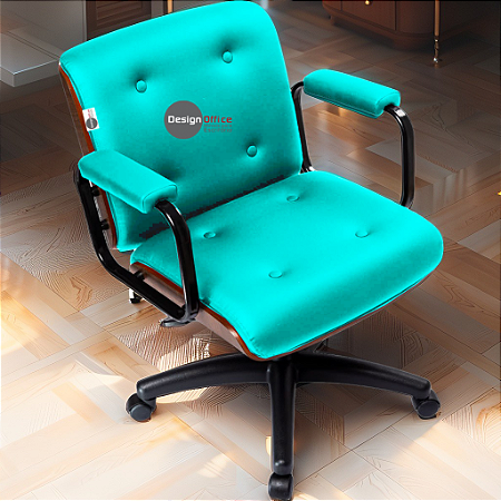 Cadeira Design Office Eames Signature Diretor Black com Rodinhas Anti Risco - Capa em Madeira - Verde Água